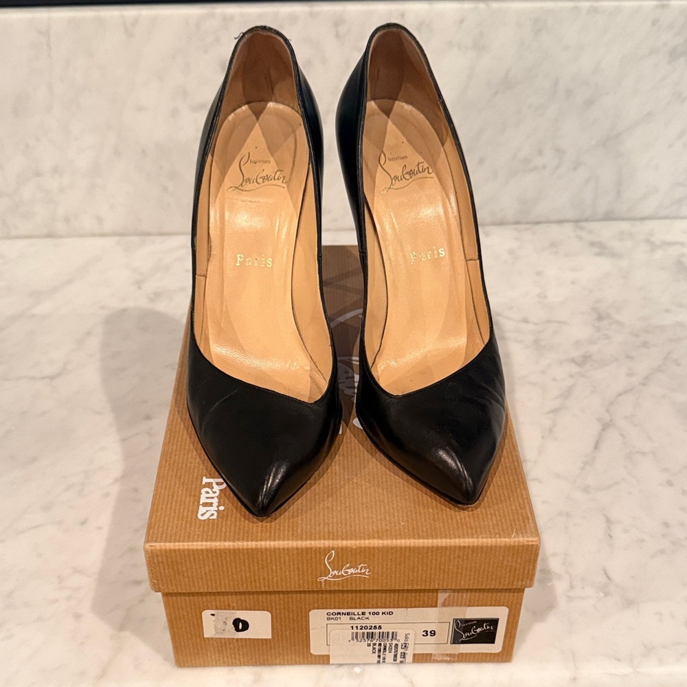Christian Louboutin Black Pointed-Toe Leather Pumps